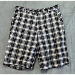 Vertigo Plaid Summer Shorts Lightweight Mens 36 Black White Slash Pocket